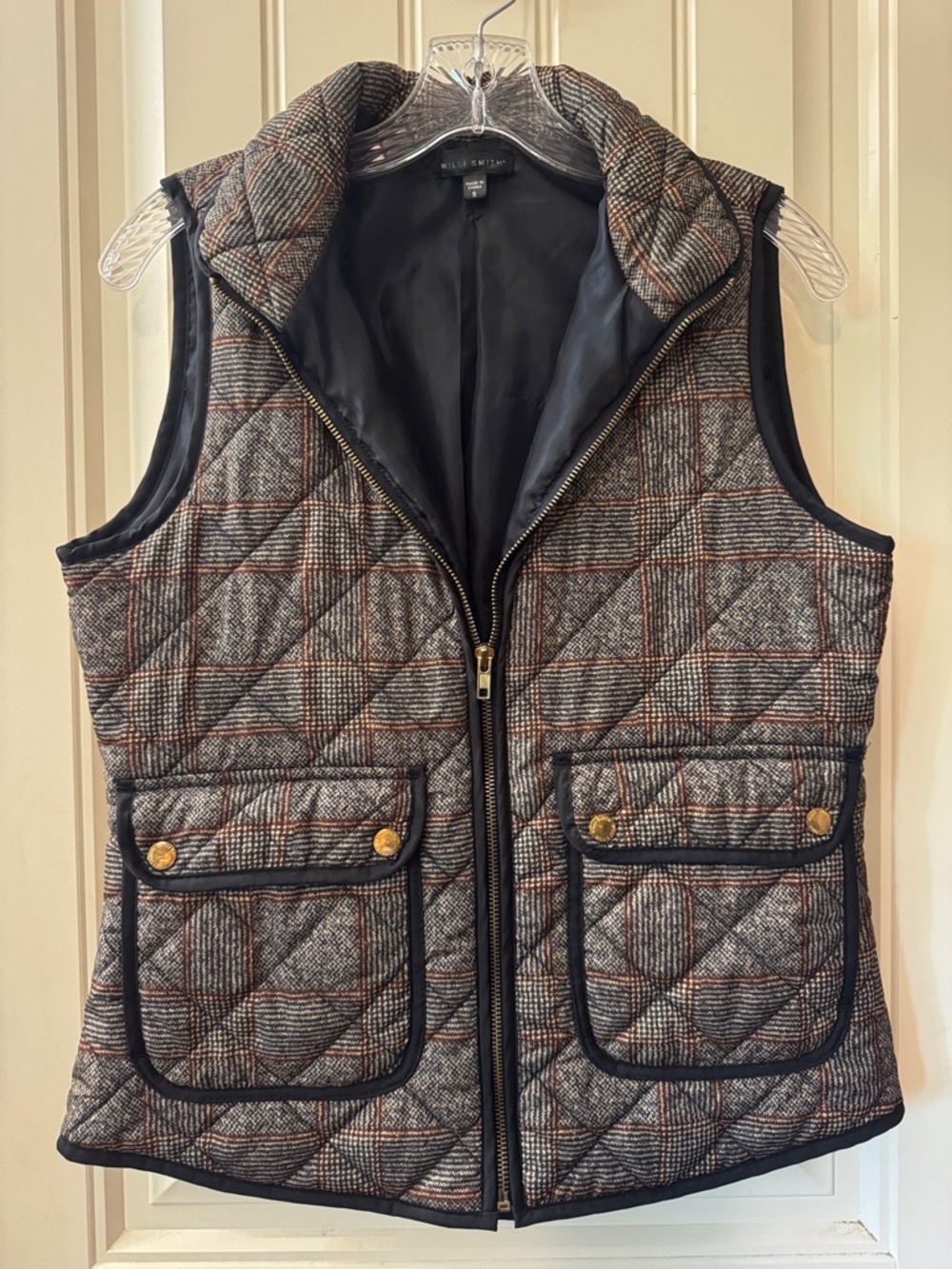 Willi Smith Quilted Plaid Vest - Gray & Rust